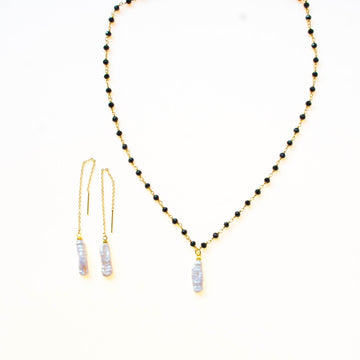 Black Necklace with Fresh Water Pearl Set